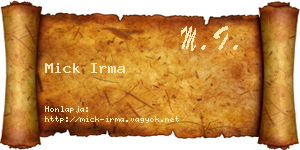 Mick Irma névjegykártya